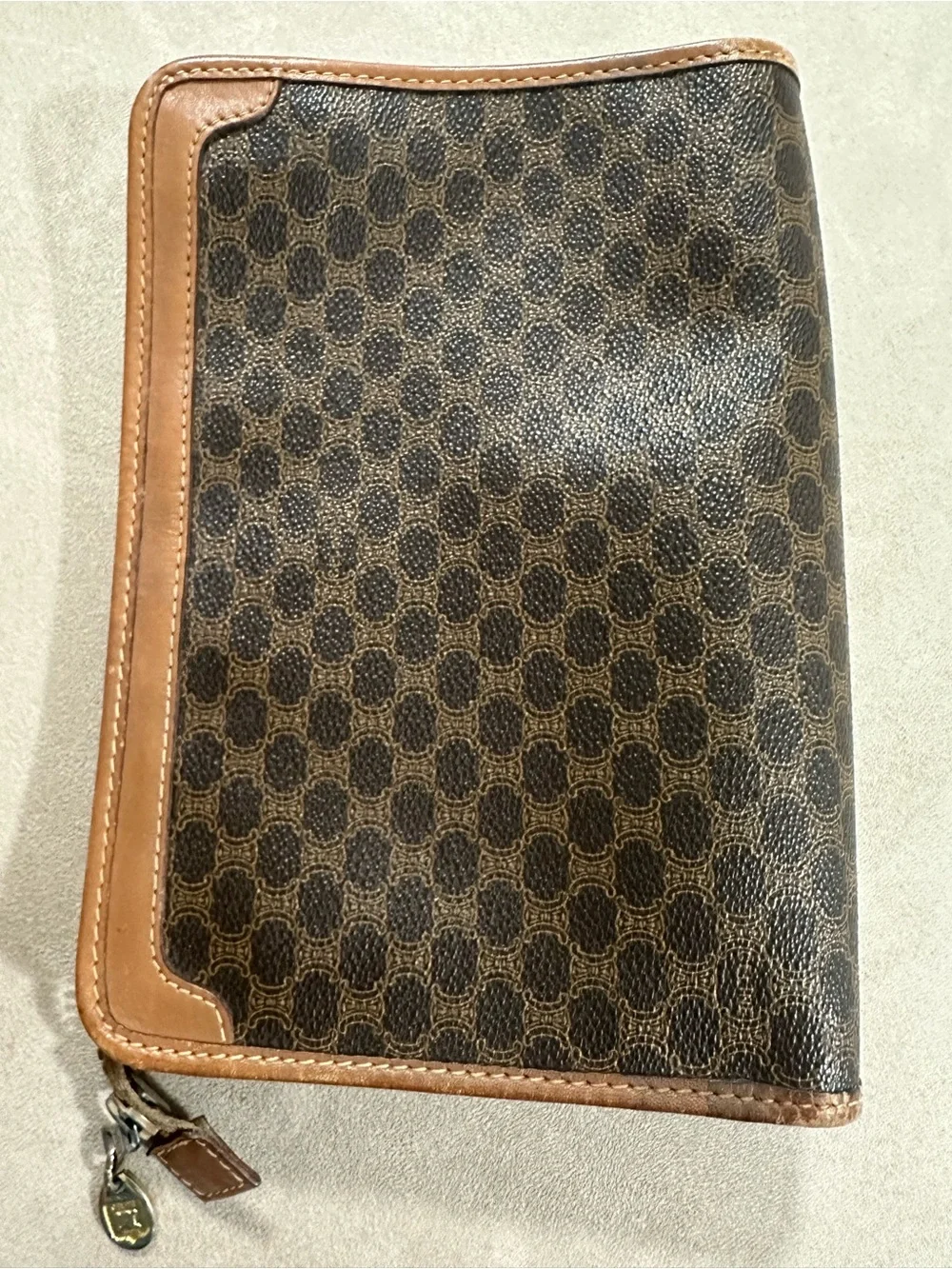 Vintage Celine Macadam Coated Canvas Clutch / Cosmetic Pouch - Brown